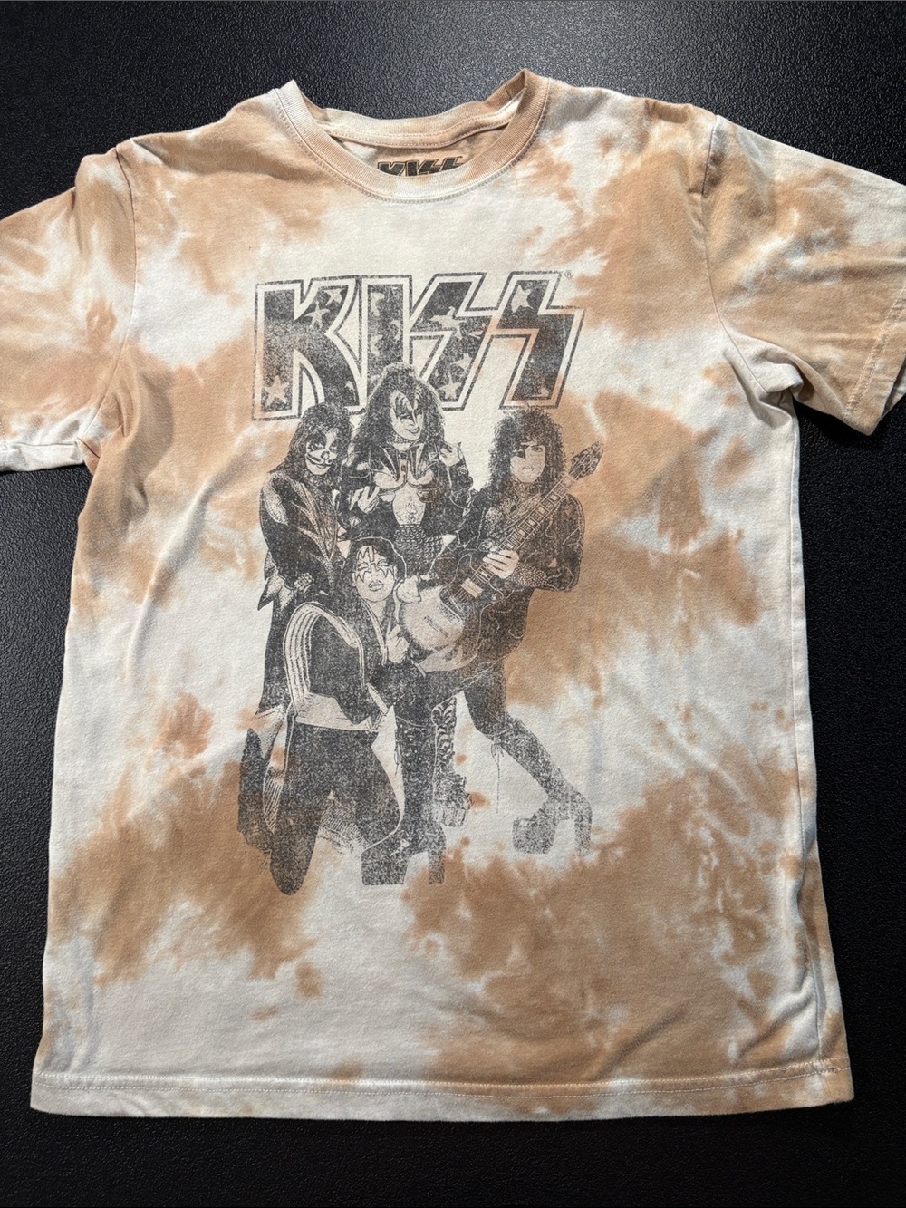 KISS Band Tie Dye Graphic T Shirt Men’s Medium Brown Cream Rock Tee